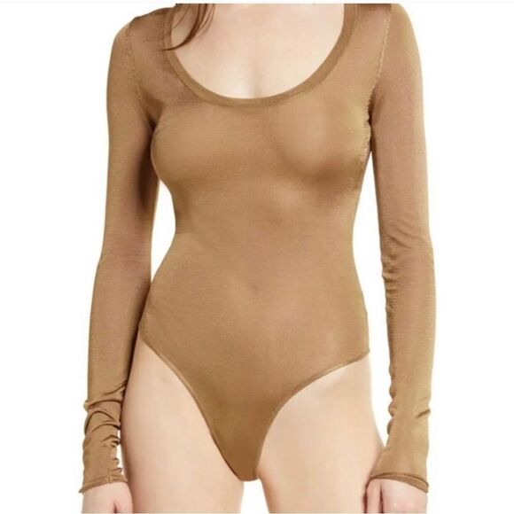Good American Sheer long sleeve bodysuit size Small Gold NWT - Picture 1 of 5